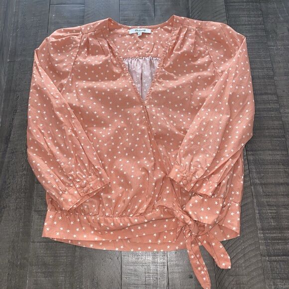 NWOT Madewell Womens Wrap Top‎ in Star Scatter Sz XS Orange Peach Fall - Picture 3 of 16